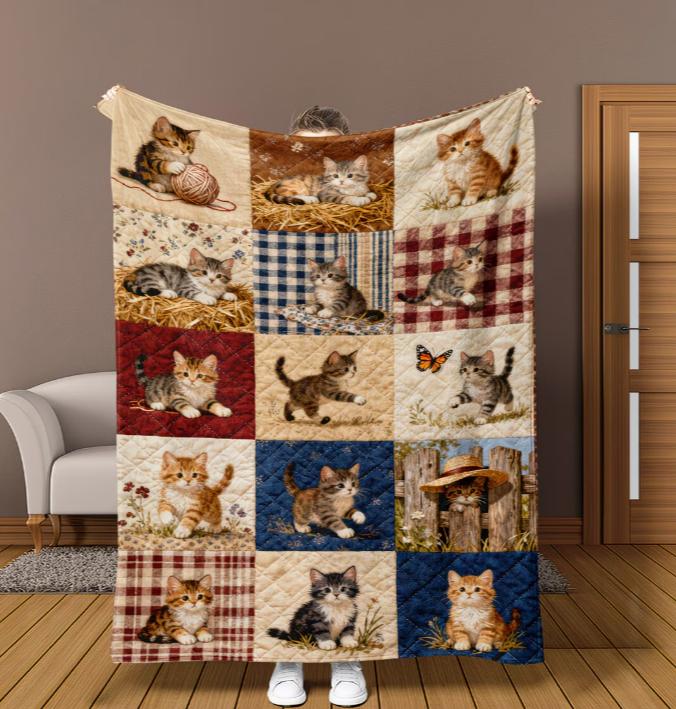 1pc Cute Kitten Flannel Blanket for Lunch Break Office Camping Home Decoration Blanket
