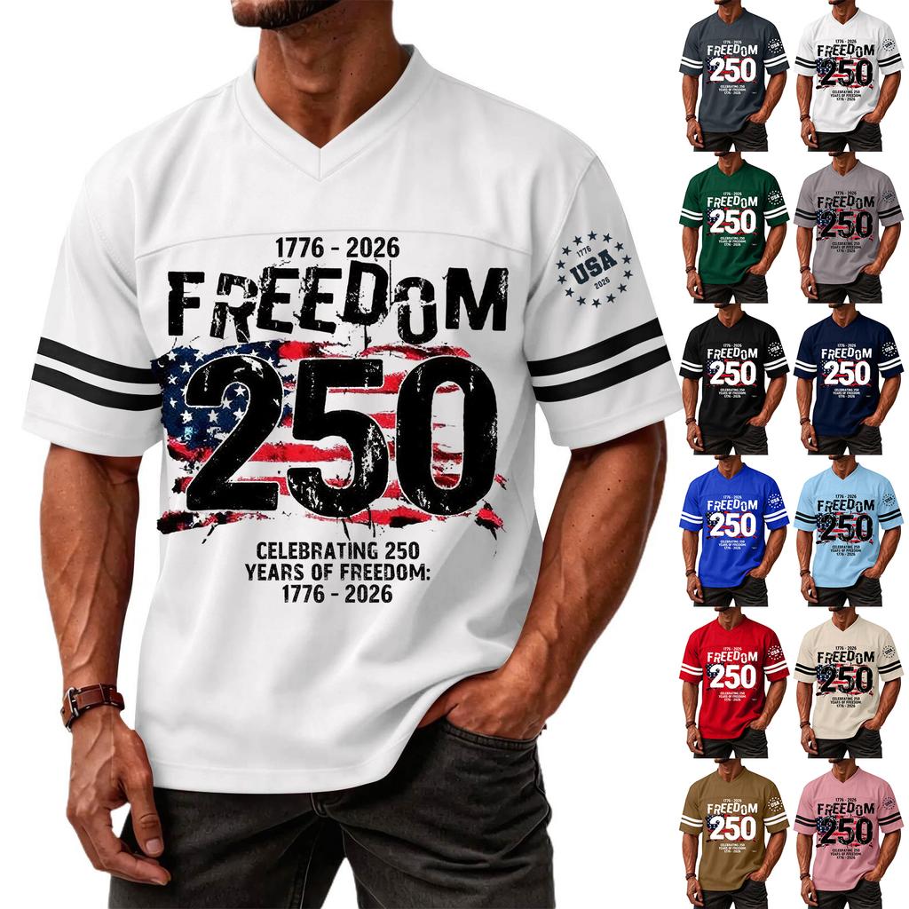Casual V Neck Jersey Short Sleeve Sports T Shirt Celebrating 250 Years of Freedom 1776 2026 Lightweight Breathable Athletic Top