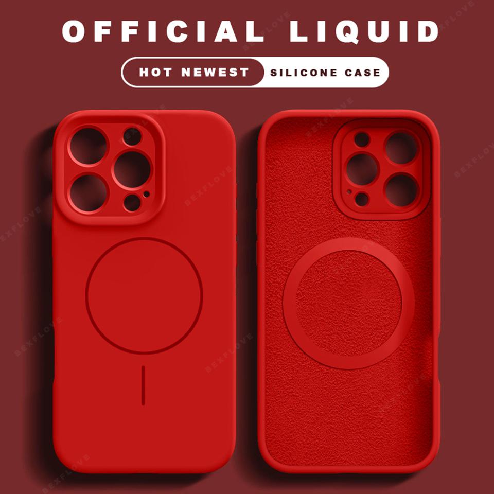 Official Magnetic Phone Case For For Iphone 1 14 16 Plus 12 13 16 Pro Max Liquid Silicone Lanyard Charge Protector Cover