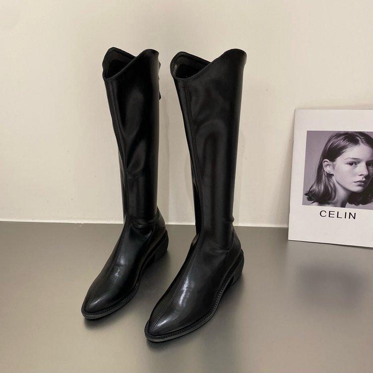 

Autumn European and American new pointed thick heel boots women but knee thin fashion knight boots 35 чёрный