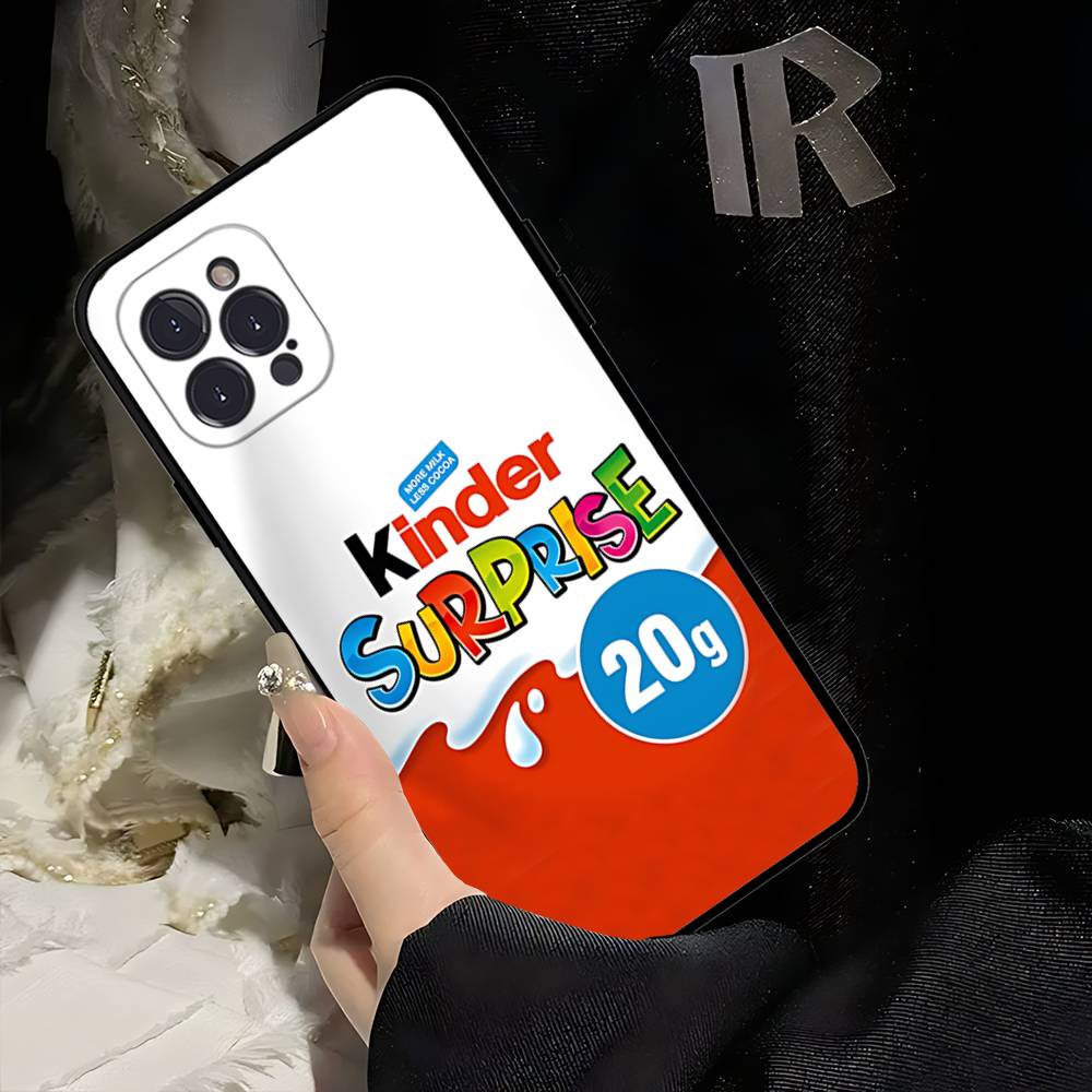 Cute Kinder Surprise Eggs Logo Phone Case For Iphone 17 16 15 14 13 12 11 Pro Max Plus Black Shell Cover Case