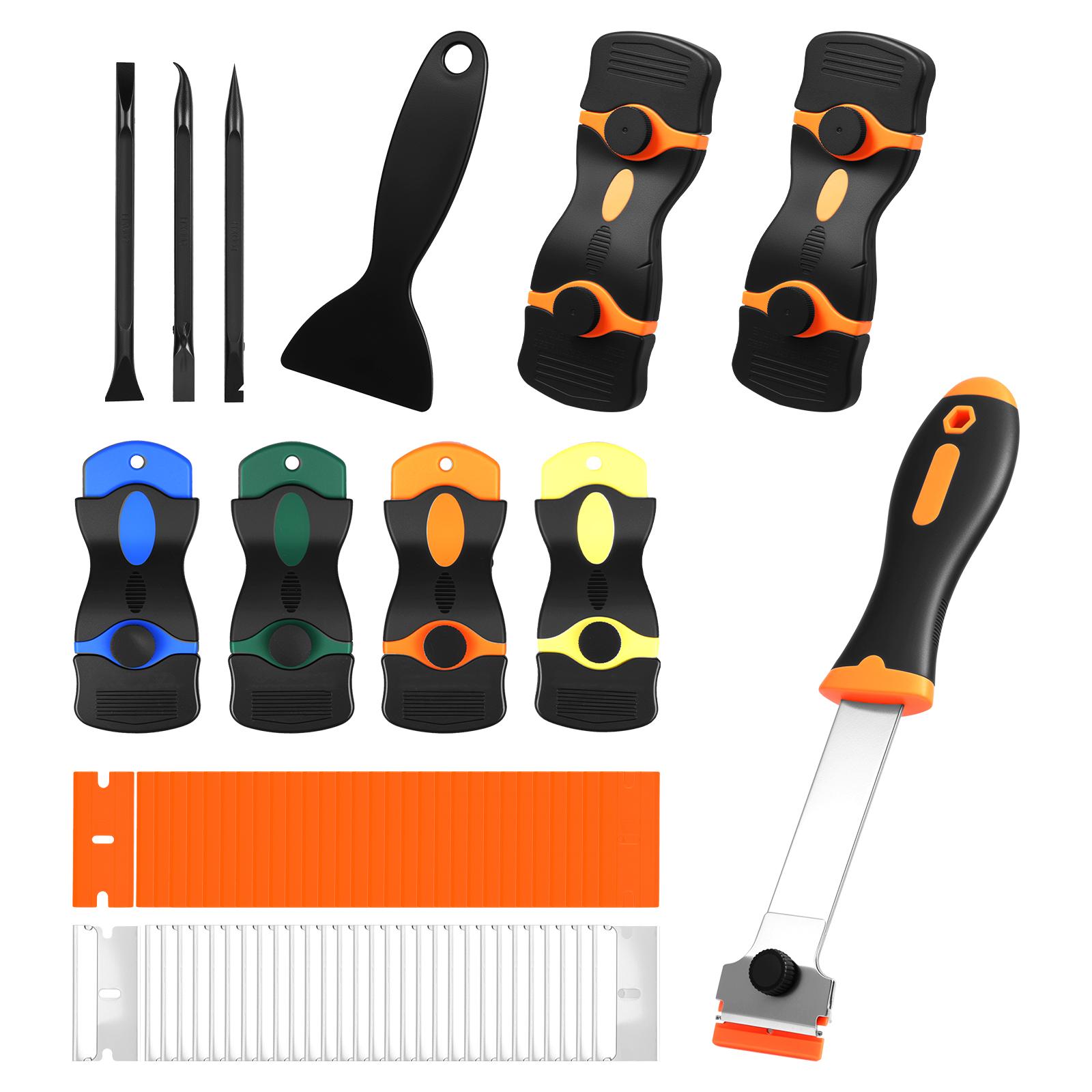 

Multipurpose Extended/Ended Scraper Cleaning Set with Metal/Plastic Blades for Labels Stickers Decals Removal Window Tint Vinyl