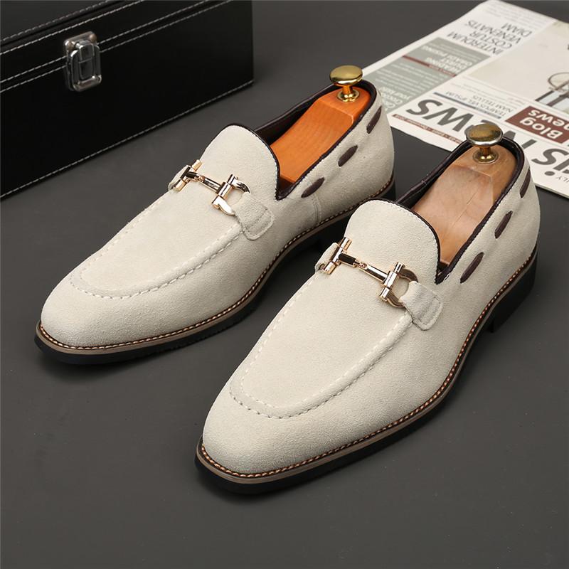 

New Pointed Toe Suede Leather Flats Metal Button Party Shoes For Men Male Wedding Dress Prom Homecoming Shoes Zapatos Hombre 38
