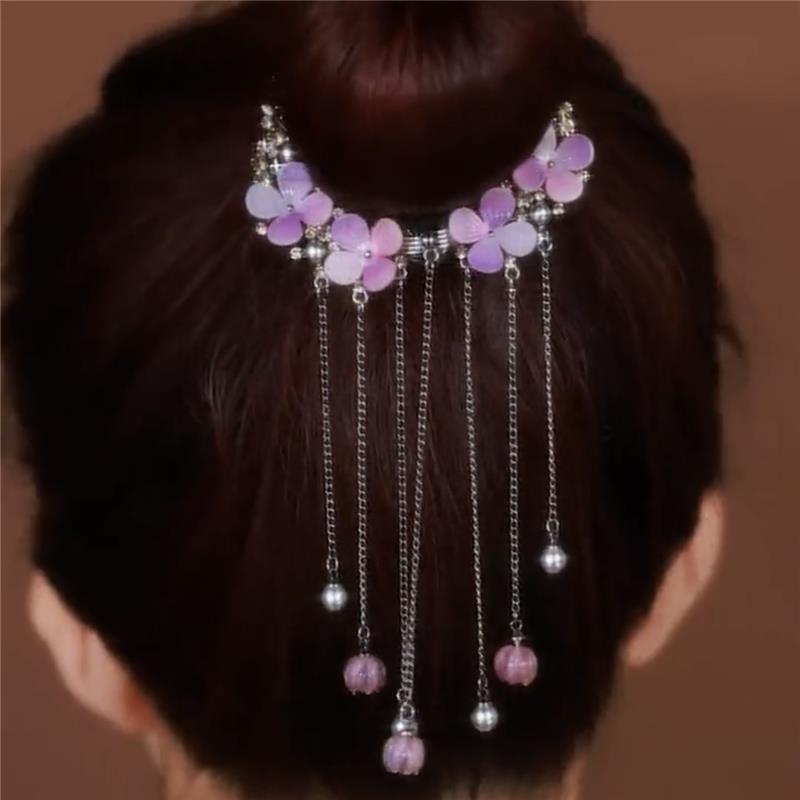 Заколка для волос с цветочной кисточкой, женская заколка для волос со стразами, металлический коготь для волос, круглый держатель для хвоста, заколка, аксессуары для волос