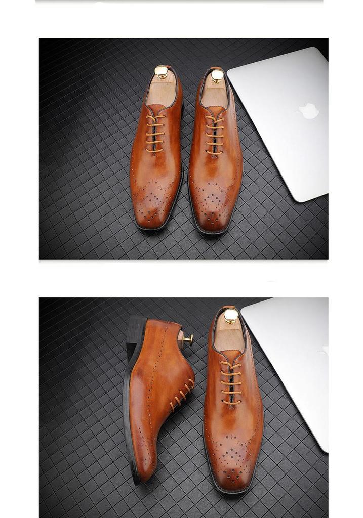 Men's Carved Leather Brogue Derbies - First Layer Cowhide, Business Formal or Casual Wear