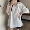 Cotton Short Sleeve Casual Loose T-shirt for Women Summer Fashion Solid Round Neck Plus Size T Shirt Woman Elegant Slim Simple Female Tee Tops 26294