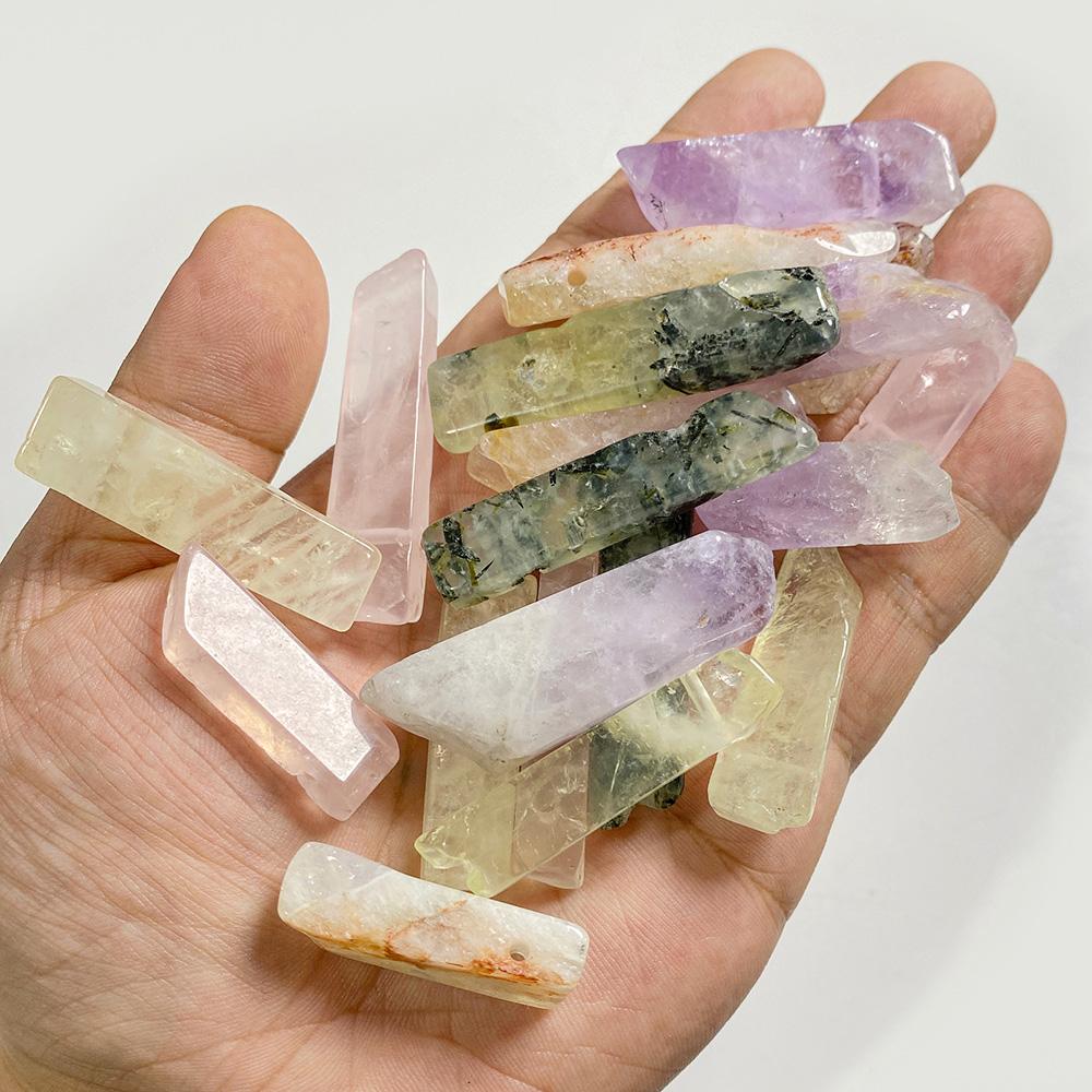 5pcs/lot Natural Gem Stone Beads Real Top Drilled Citrines Amethysts Labradorite Quartz Stick Beads For Jewelry Making Necklace