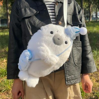 Plush Seal Backpack Cute Headphone Bag Kawaii Fashion Plushie Student'S Schoolbag Fur Shoulder Bag Women Knapsack Bags Gift