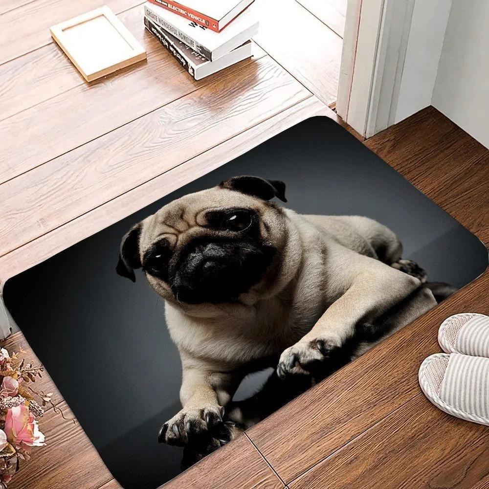 Pug Dog Pattern Welcome Mat Anti-Slip Carpet for Bathroom Kitchen Bedroom Living Room Entrance Rug Home Decor Doormat INS