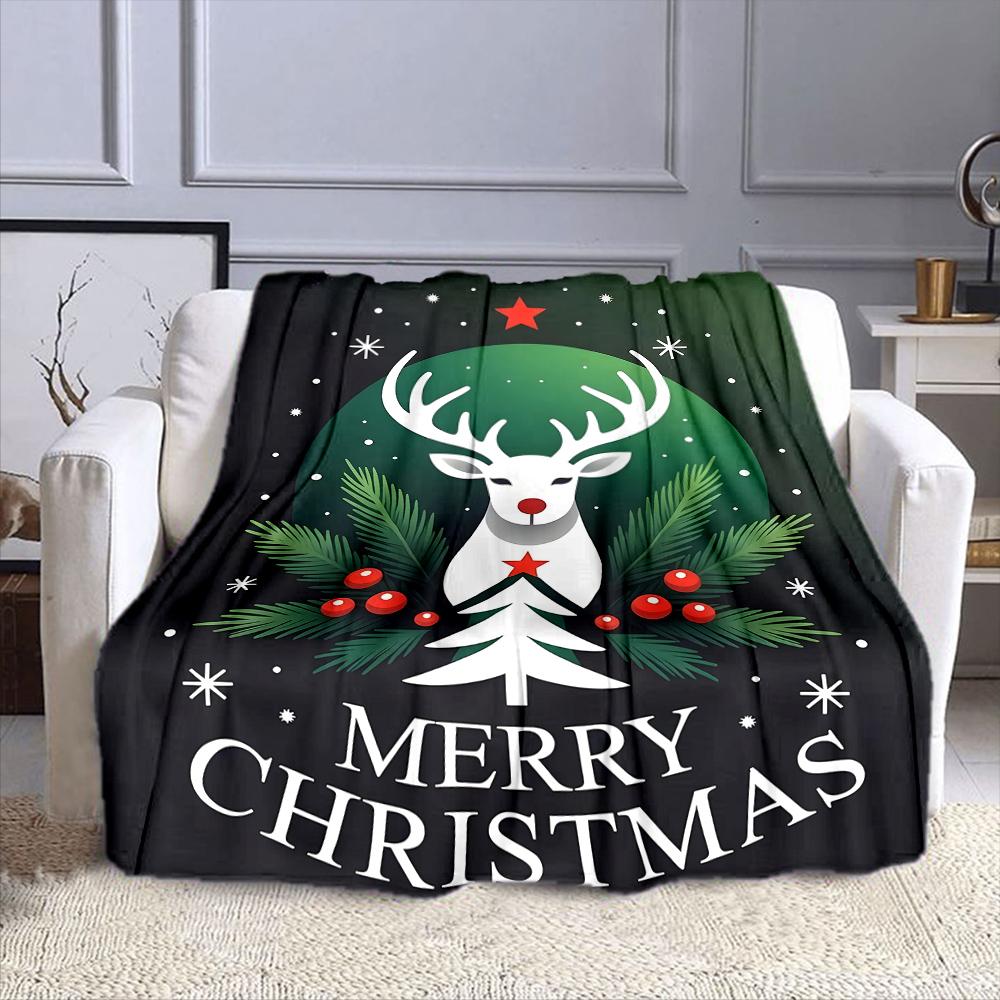 Christmas Reindeer with Festive Decor Patterned flannel blanket perfect for the bedroom living room, sofa, or a little nap