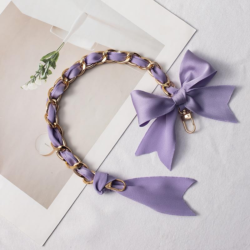 35cm DIY Bag Chain with Silk Scarf Metal Hand Chain Bow Decorative Chain Strap Transformation for Hand Carry Bags