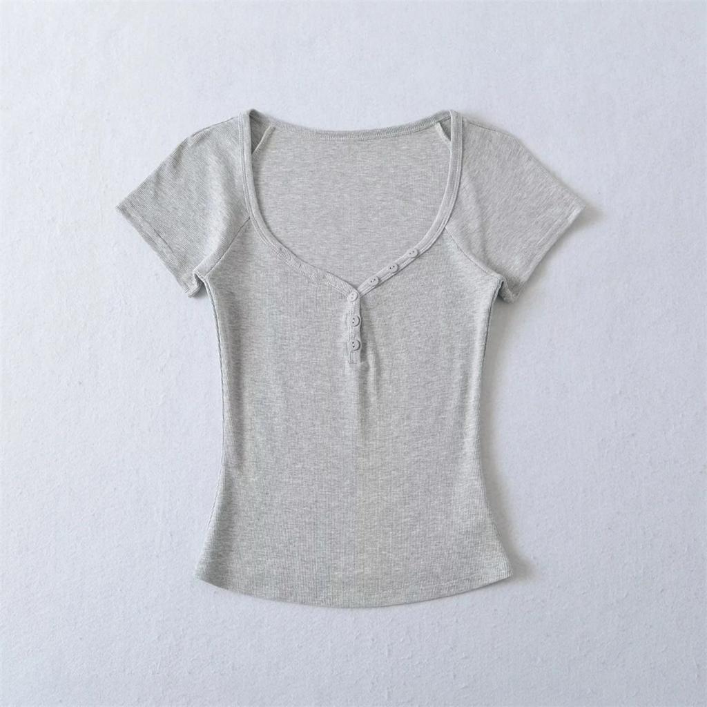 Women's Sweetheart Neck Short Sleeve T Shirt Slim Fit Basic Solid Color Tee