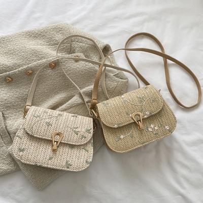 Spring and Summer Straw Woven Bag Women  New Lace Flower Woven Saddle Bag Shoulder Messenger Bag Handbag
