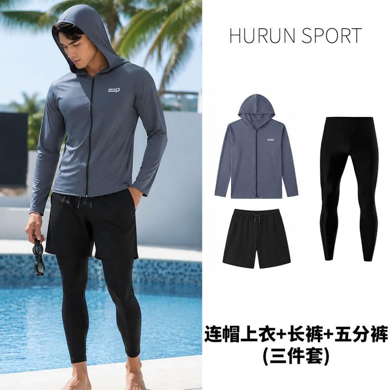 Mens UV Protection Rash Guard Set Long Sleeve Hooded Top Pants Snorkeling Surfing Swimming