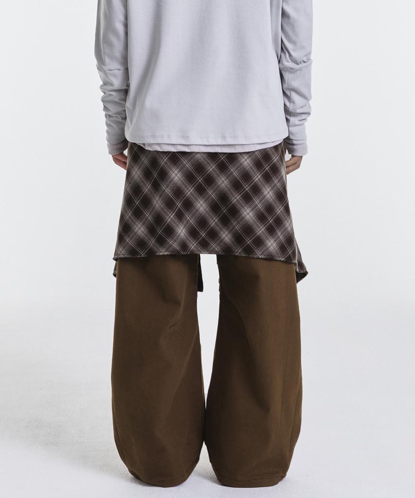Gicheol Layered Offcheck Wide Pants (Brown)