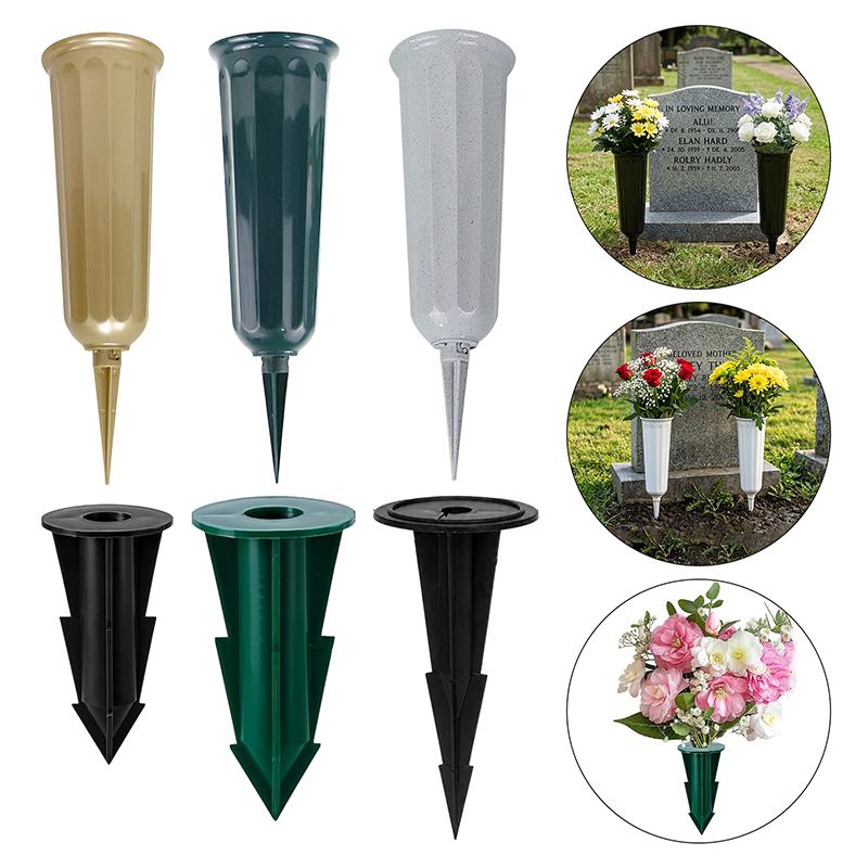1/2 Stück Friedhofsvase mit Spikes Kunststoff Blumenvase Halter für Grabstein Friedhof Boden Außen Blumenmarkierer Dekorationen