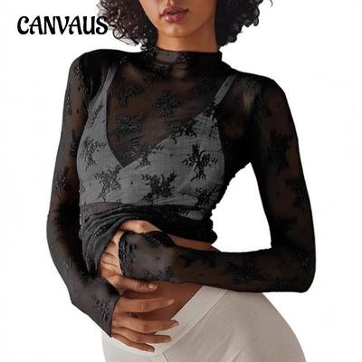 Camicia Sexy da Donna con Fori per i Pollici e Fondo in Pizzo