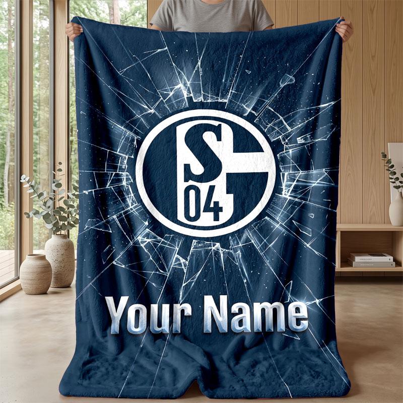 Schalke 04 FC Benutzerdefinierter Name Text Flanelldecke Fußball Logo Personalisierte Fleece-Wurfkuscheldecke Besonderes Geschenk für Sofa Schlafzimmer Zuhause