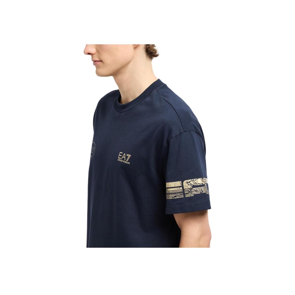 Emporio Armani EA7 Logo Print Knit Crew Neck T-Shirt Men Tops Blue 7M000302-AF12874-UB102