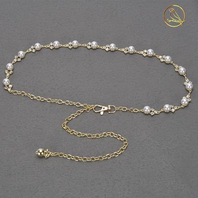 Women's Metal Thin Waist Chain Sweet Rhinestone Pearl Easiest for Matchstylish Chain