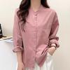 2025 Spring Women's Slimming Stand-Collar Long-Sleeve Blouse - Korean Style Casual Solid Color