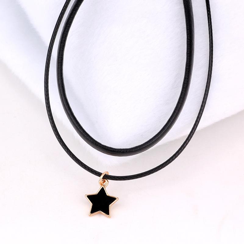 Simple Personalized Black Choker Neck Strap Double Pentagram Pendant Choker Necklace Women's Accessories