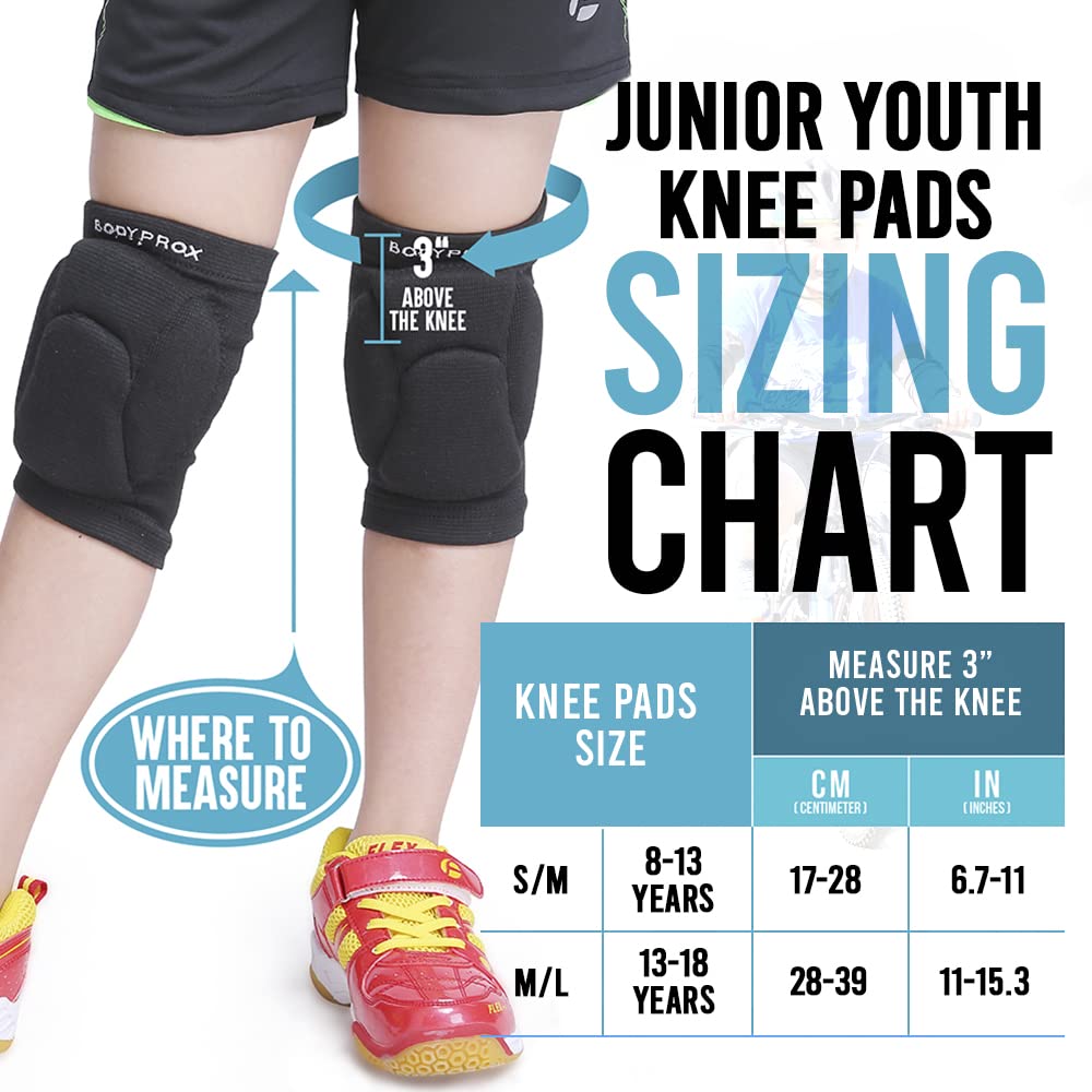 Bodyprox Volleyball Knee Unisex 1 Pair Pads, Junior/Youth, (Ages 13-18),