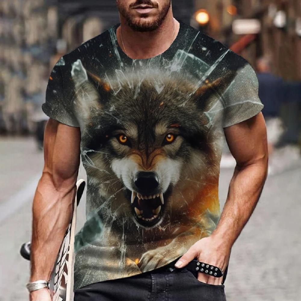 Summer New Men's T-shirt Fashionable Comfortable 3D Animal Printed Loose Versatile Round Neck Large Size Short Sleeve T-shirt