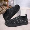 Fashion 2025 Brand Ladies Shoes Slip-on Women's Vulcanize Shoes Fashion Crystal Casual Plus Size Grid Best Seller Breathable Sneakers