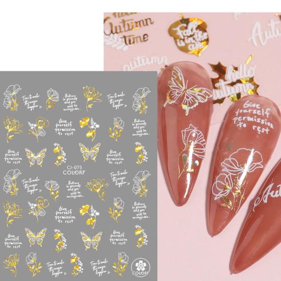 2 Sheets Strong Art Self-Adhesive Sticker Gloss Nail Non-Fading DIY Stickiness Butterfly Maple Leaf Manicure