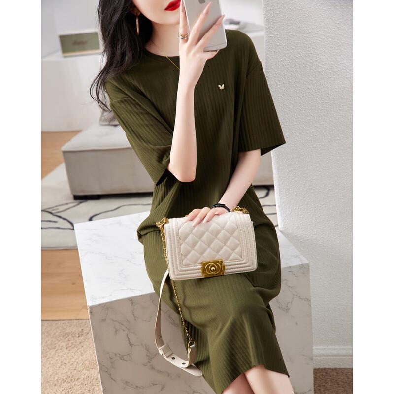 Demana Pleated Round Neck Short Sleeve Mid-Length Straight Dress