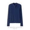 Lekasha Striped Cashmere Stand Collar Zip Cardigan