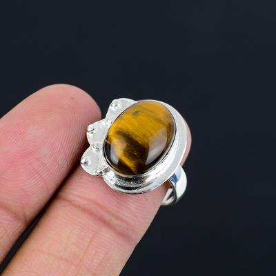 Daughters Day Sale 925 Sterling Silver Tiger Eye Stone Stackable Ring Size 8.5