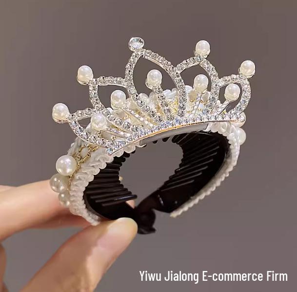 Princess Faux Pearl Crown Hair Bun Maker for Girls