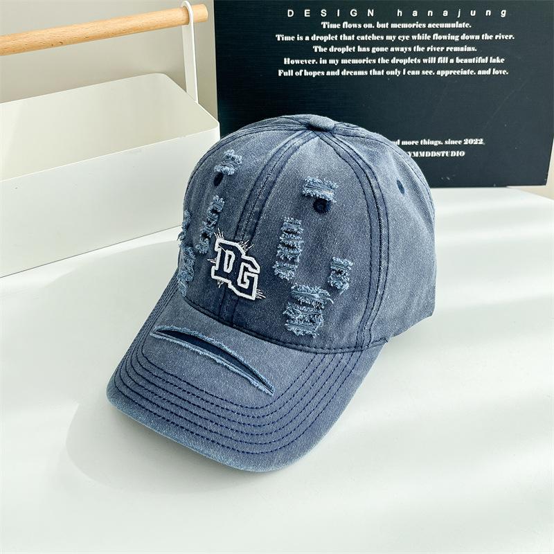 

American Retro Old Washing Ripped Baseball Hat Women s Versatile Personality Sun Protection Baseball Cap Wide Brim Showing Small Face adjustable