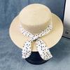 Flat top hat women's summer elegant polka dot straw hat seaside beach sun protection sun hat British top hat fresh sun hat