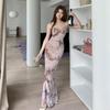 2026 Spring/Summer Women's Strappy Slimming Dress: Gentle Long Stretch Mesh with Digital Print