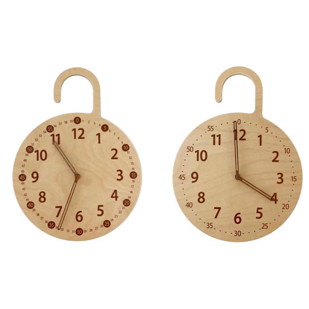 X51A-Kids Room Wood Round Wall Hanging Clock Nordic Hook For Baby Home Decor