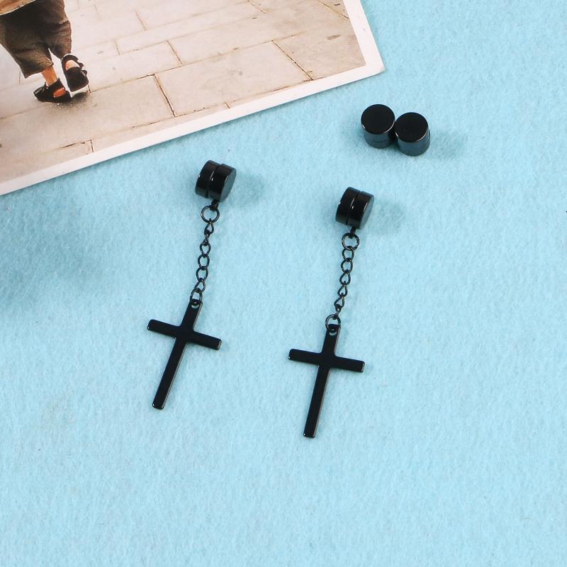 Set of 3 Pairs Non-perforated Magnet Stud Earrings Stainless Steel for Cross Dangling Earrings Clip On Jewelry for Women