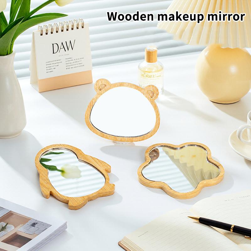 Dřevěné Ruční Zrcátko Vintage Přenosné Více Tvarů Kosmetické Zrcátko Kompaktní Make-up Toaletní Zrcátko Ruční Zrcátko Dámské Cestovní Zrcátka