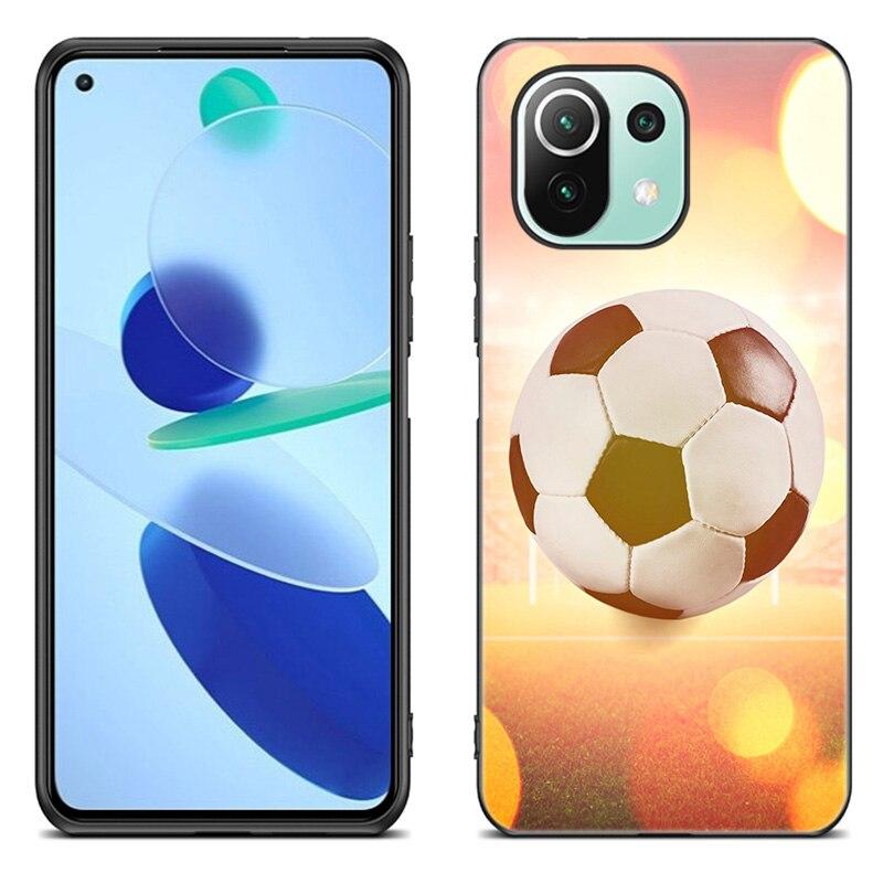 Fire Football Soccer Ball Case For Xiaomi Mi 11 Lite NE 11i 10T 11T Pro A2 A3 Lite POCO F3 M3 M4 C31 X3 Pro NFC GT Black Cover