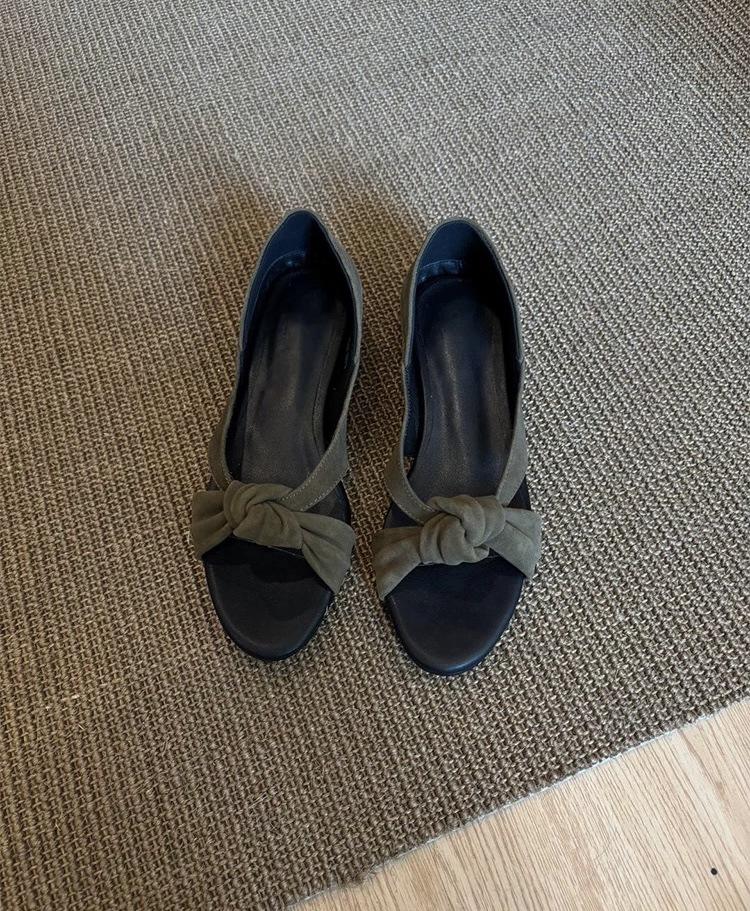 Sheepskin version~ Vintage niche suede kinked cross with open-toe bag heel sandals women's summer thick heel round head cool slippers