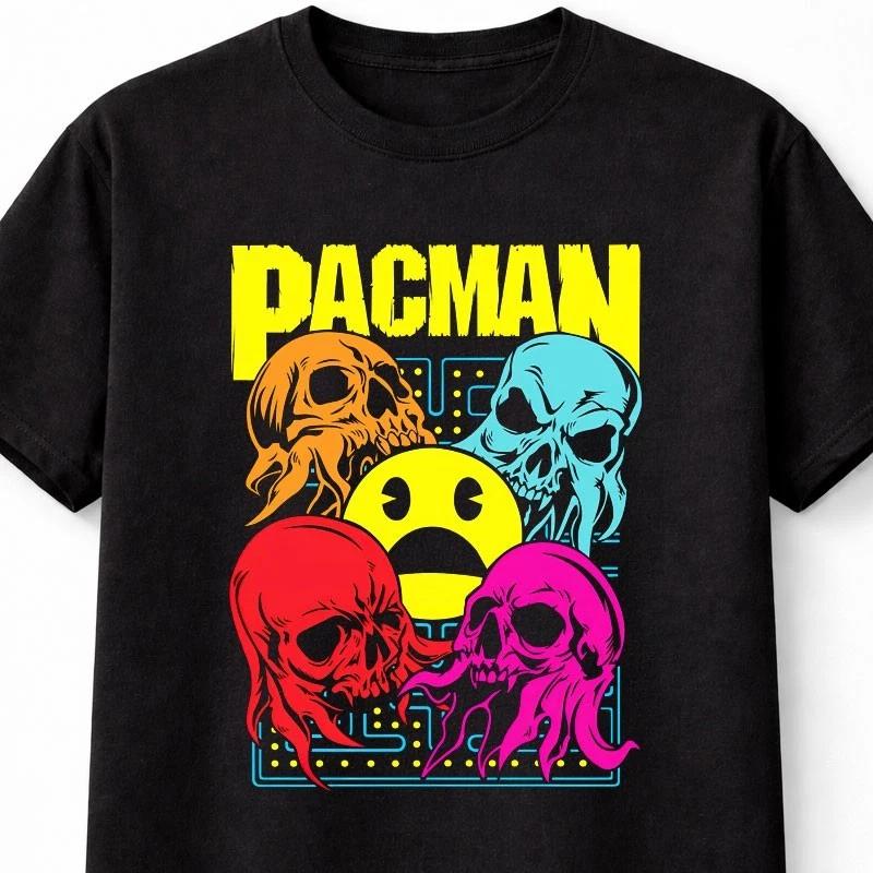 PacUnisex Skull Ghost TShirt Retro Arcade Gaming Graphic Tee Unisex S5XL S