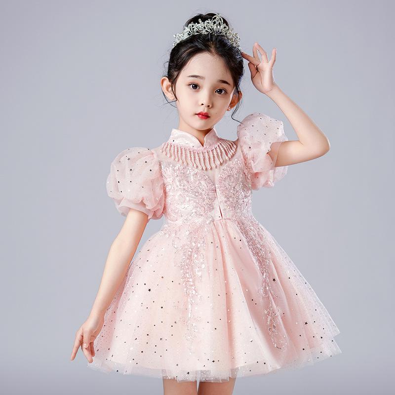 Girls' High-End Puffy Tulle Princess Dress - Chinese Style, Perfect for Weddings, Birthdays, or Performances