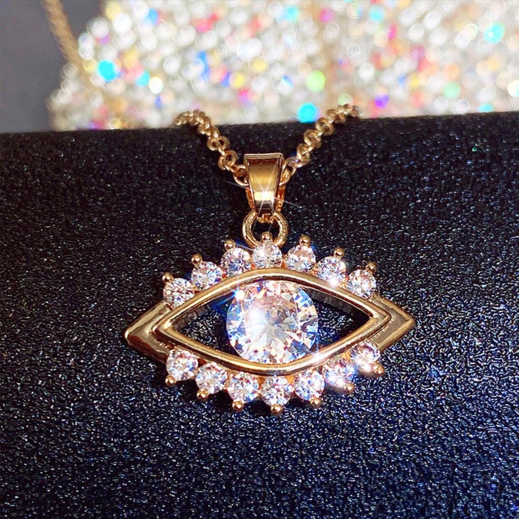 Elegant Eye Shaped Pendant Necklace for Women Sparkling Stone Halo Design Unique Stylish Everyday Party Jewelry Gift for Her