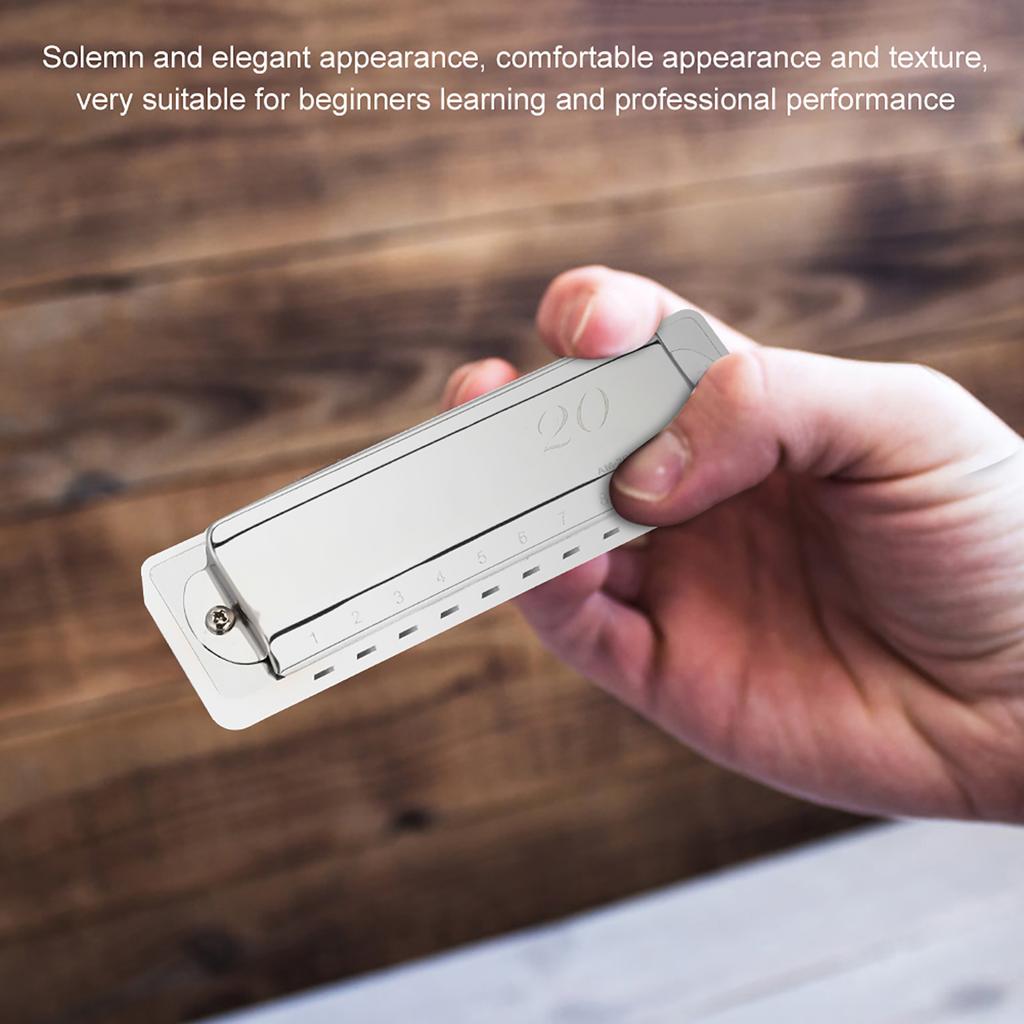 KONGSHENG AM 20D Phosphor Bronze Reed 10 Hole 20 Tone Blues Harmonica In the Key of C(White)