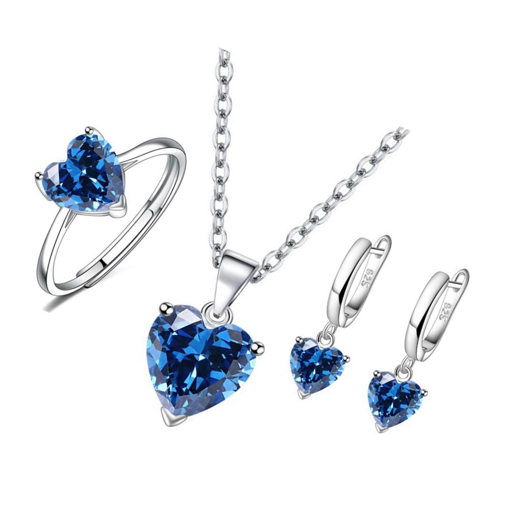3Pcs Romantic Heart Cubic Zirconia Jewelry Combo Set Necklace Earrings Ring Perfect For Daily Or Formal Occasions
