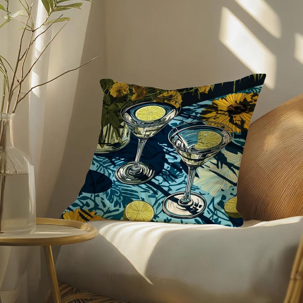 seller cocktail glass print Pillow Case Silky elegant Comfort Sofa Bed Invisible zipper