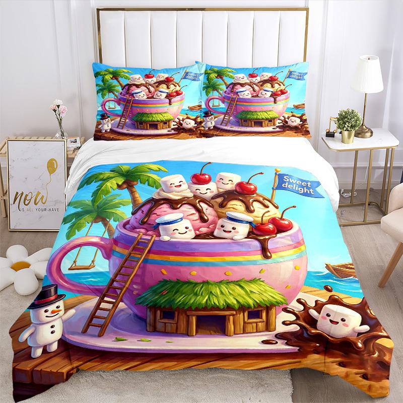 3-teiliges Anime-Cartoon-Design-Bettwäscheset - Enthält einen Bettbezug und zwei Kissenbezüge (Kein Kern) - Perfekt für Schlafzimmer- und Gästezimmer-Dekorati