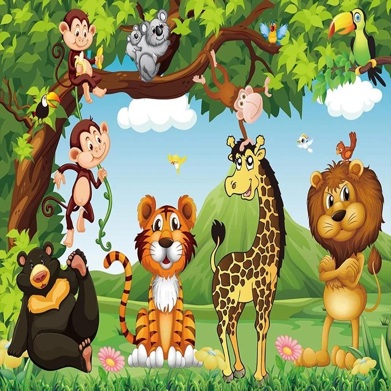 Custom 3D Photo Wallpaper For Kids Room Cartoon Animal Tiger Lion Poster Children Room Bedroom Wall Decoration Mural Wallpaper